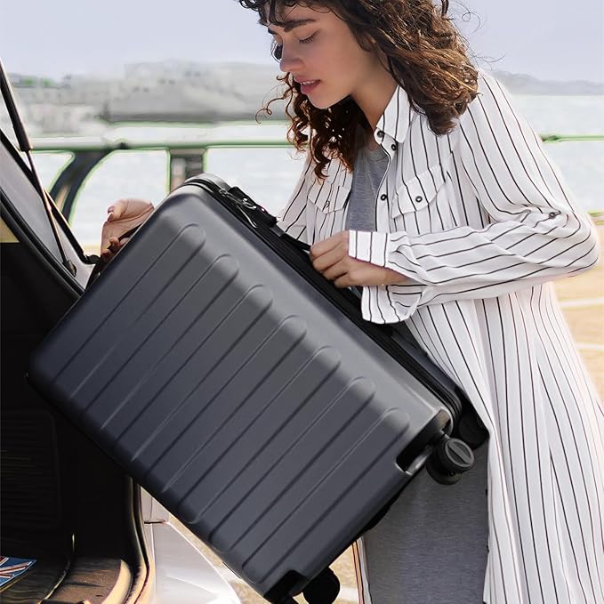 Carry on Luggage 22 X 14 X 9 Airline Approved, 20 Inch Luggage for 3-5 Days Travel, Double Spinner Wheels, 100% Hardshell PC, TSA Lock (02-Grey (Basic), Checked 28-Inch)