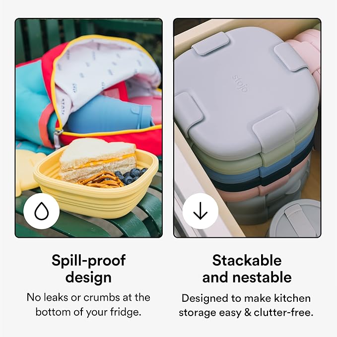STOJO Collapsible Sandwich Box – 24oz, Reusable Food Storage Container, Silicone Bowl for Hot/Cold Food – Meal Prep, Lunch, Camping, Hiking – Dishwasher Safe (Set of 1, Mimosa)