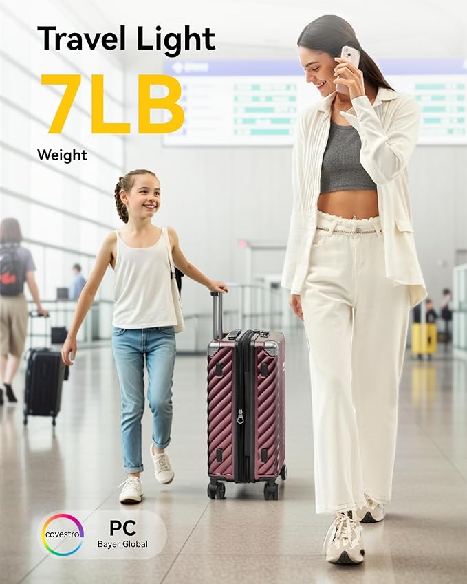 LUGGEX Luggage with Spinner Wheels, Polycarbonate Expandable Hard Shell Suitcase, Carry On 20 Inch, Hot Pink