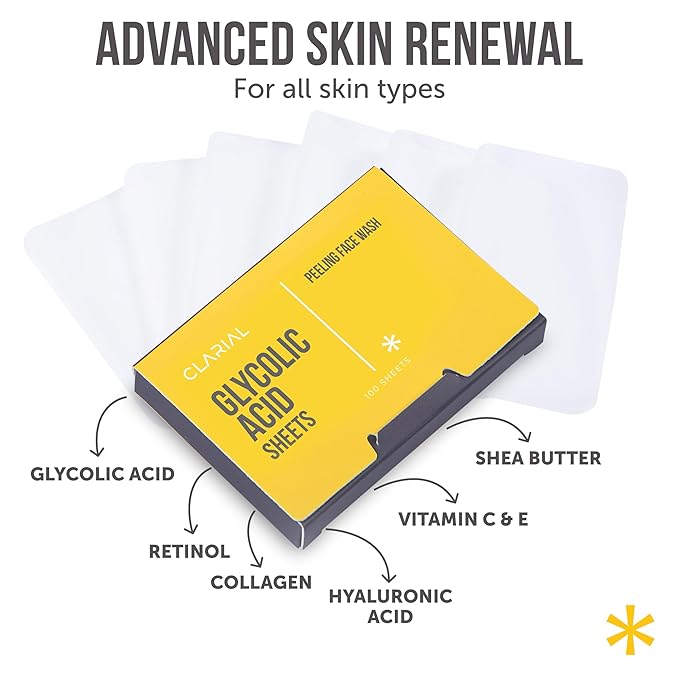 Glycolic Acid Soap Sheets - 100 Exfoliating Peel Face Wash - Travel Size Facial Cleanser with Vitamin C, Retinol, Kojic Acid, Collagen - Anti Aging and Minimizes Pores and Scars - 3 Pack