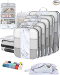 10 Set Compression Packing Cubes for Travel Essentials,Compressible Expandable Packing Cubes for Suitcase,OlarHike Luggage Organizer Bags for Travel,Handy Helper for Organizing Clothes(White Marble)
