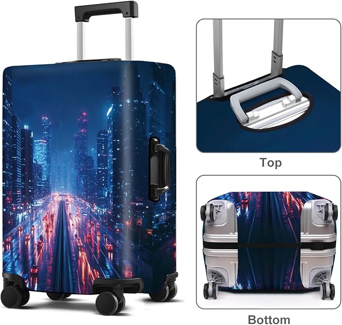 Luggage Cover Washable Suitcase Protector Anti-scratch Suitcase cover Fits 20-34 Inch Luggage (City Night, M(24-26inch suitcase))