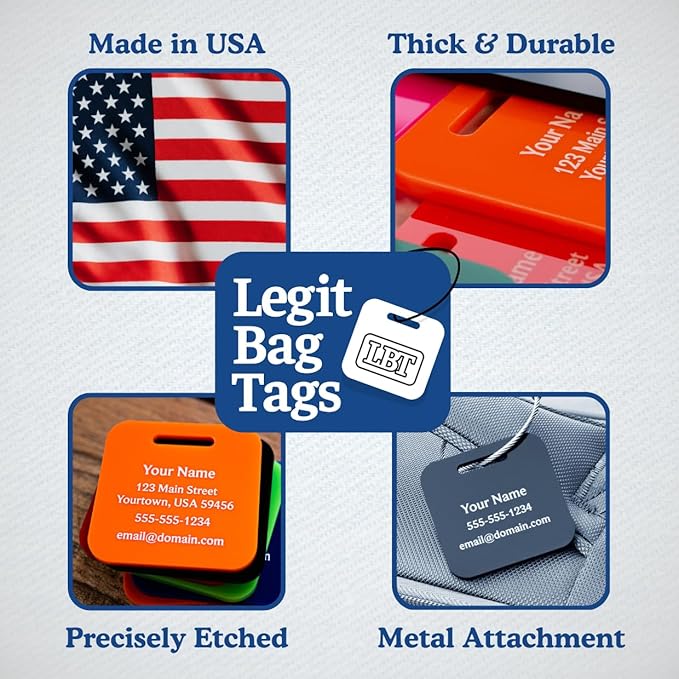 Custom Luggage Tags (3 or 6 Pack) - Personalized Unique Suitcase & Backpack Travel, Durable, Waterproof & Heavy Duty (Red)