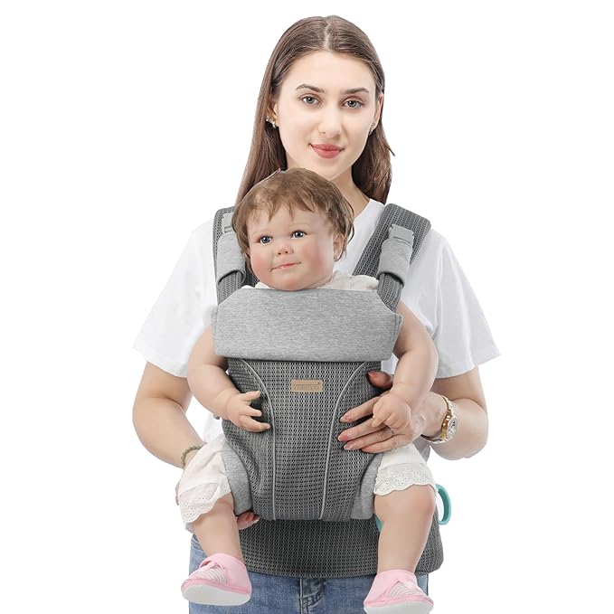 Baby Carrier Newborn to Toddlers - Ergonomic Adjustable Soft Breathable Comfort Infant Carrier for 7-35lbs, Enhanced Support, Easier to Wear (Grey)