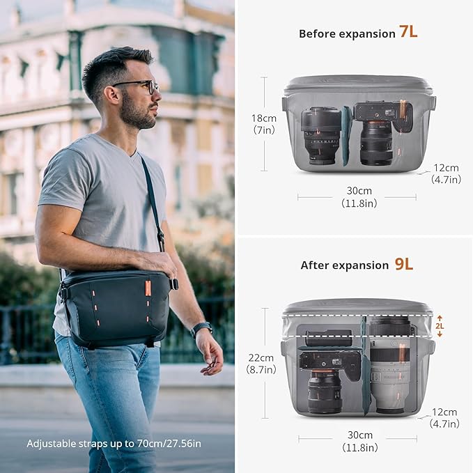 PGYTECH OneMo Sling Camera Bag 7L-9L, waterproof Crossbody Camera Shoulder Bag for Photographers Travel, DSLR Camera Bag for Sony/Canon/Nikon/DJI Mavic/Mirrorless/Tripod/Laptop