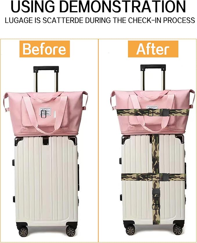 Luggage Straps for Suitcases, Adjustable Travel Belt, Durable Wide Luggage Strap, Cute Suitcase Strap Identifiers with Buckle, Bag Straps for Luggage, Classic Camouflage