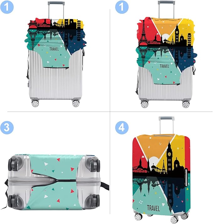 Luggage Cover Washable Suitcase Protector Anti-Scratch,Stretchable Fit for 20-34Inch Luggage Durable Travel Bag Cover with Zipper Closure (Travel-2, M(fits 24-26Inch suitcase))
