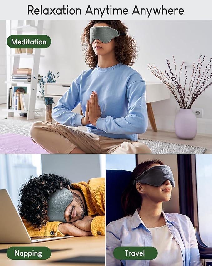 Sivio Weighted Eye Mask for Sleeping, Cooling & Cozy Reversible Blackout Sleep Mask for Women & Men, Microwave Freezable Heavy Blindfold for Migraine, Travel, Meditation, 0.55lbs, Grey