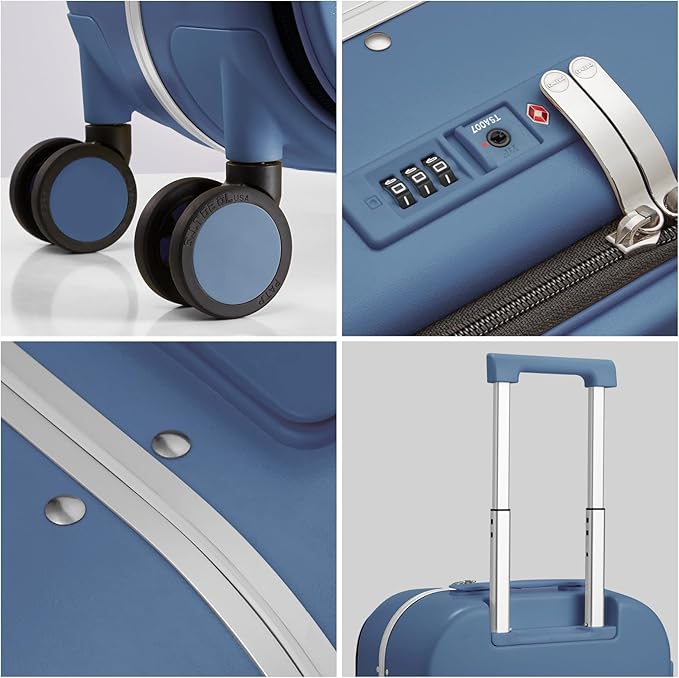 mixi Carry On Luggage, 20'' Suitcase with Front Laptop Pocket, Travel Rolling Luggage Aluminum Frame PC Hardside with Spinner Wheels & TSA Lock and Cover - Sapphire Blue