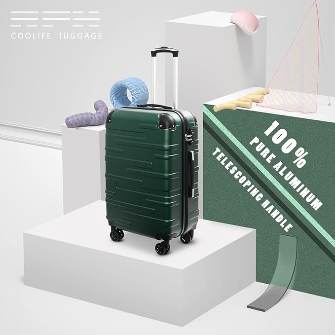Coolife Luggage Suitcase Carry-on Hardside Travel Luggage TSA Lock Spinner Telescopic Handle