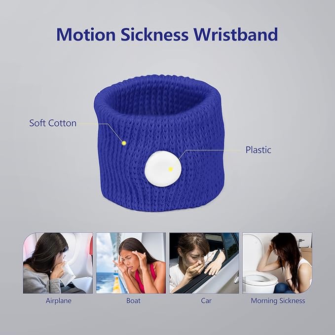 Cozyhealth Motion Sickness Wristband, Anti-Nausea Acupressure Wrist Band for Nausea Relief, Dizziness and Vomiting from Car Boat Flying Travel Sickness (Black/Grey/Dark Blue, 3 Pairs)