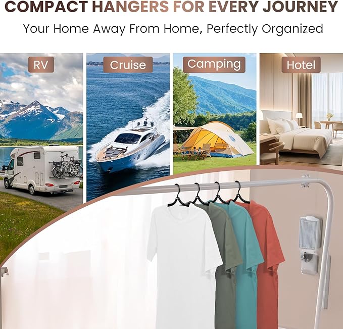 10 Pack Foldable Travel Hangers with 12 Clips - Portable Collapsible Clothes Hangers, Lightweight Folding Coat Hanger & Travel Drying Rack for Clothes