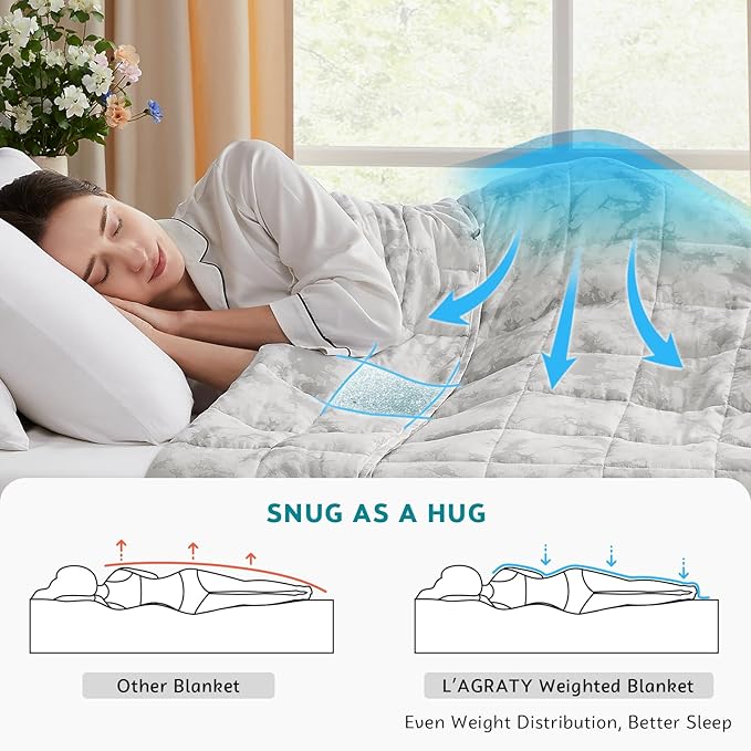 L'AGRATY Weighted Blanket - 60"x80", 15lbs Cooling Breathable Heavy Blanket with Glass Beads for Adult All-Season