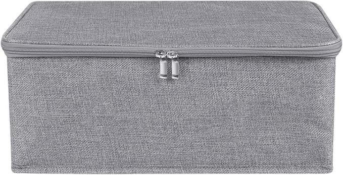 ANMINY Storage Bins with Zipper Lids 13 Qt Lidded Fabric Storage Boxes Baskets Cubes with Handles Collapsible Washable Cotton Linen Closet Shelf Clothes Organizer Containers - Gray, Small
