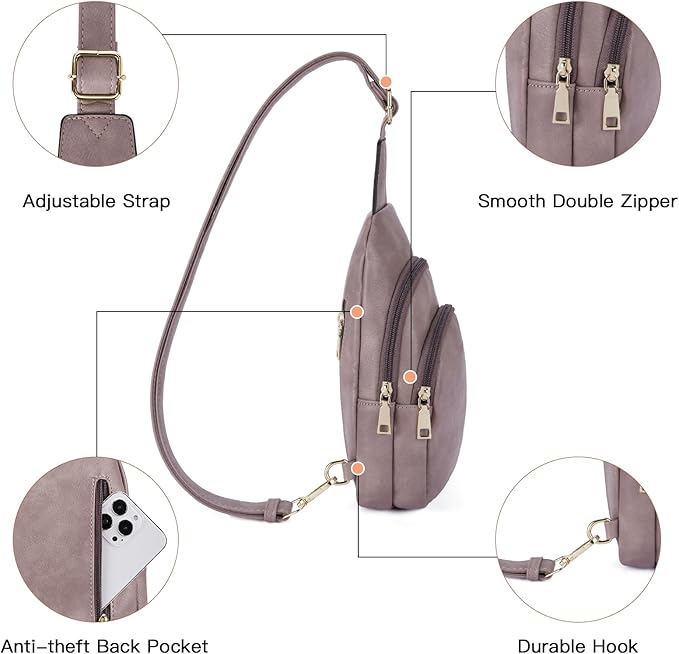 Telena Small Sling Bag for Women Leather Crossbody Fanny Packs Chest Bag for Women