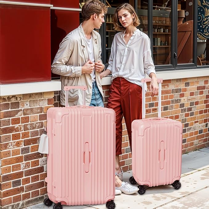 Krute Carry on Luggage PC+ABS Suitcases with Double Spinner Wheels 22x14x9 Airline Approved Luggage with TSA Lock 20 Inch (Pink)