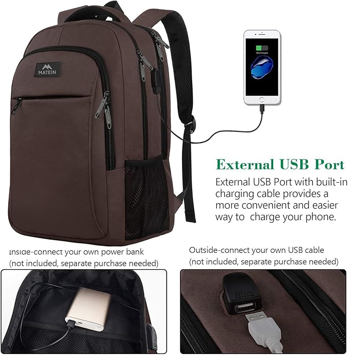MATEIN 15-inch Laptop Backpack, School Backpack with USB for Men Women and College Student, Sturdy Laptop Bag for Laptop Accessories Water Resistant Travel Backpack Functional Birthday Gifts