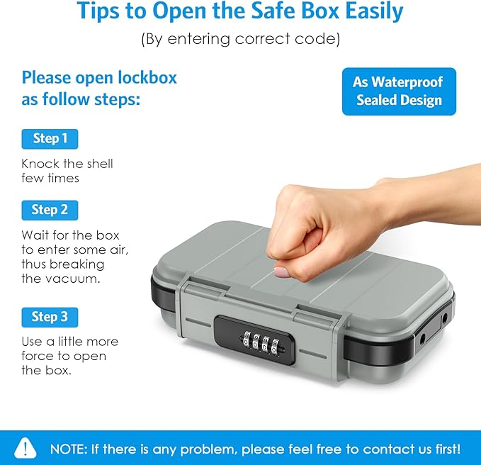 AMIR Portable Safe Box, Combination Security Case LockBox with Code, Waterproof Anti-Theft Mini Travel Safe Box with Removable Chain, Security Box for Home,Office, Grey