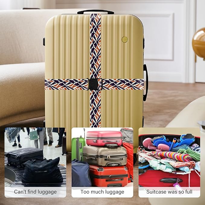 2 Pack Luggage Straps for Suitcases, Adjustable Travel Belt with Double Lock and Quick Release Buckle, Heavy Duty Nylon Bag Packing Strap, Bright Identifiers Business Travel Accessories-Roads