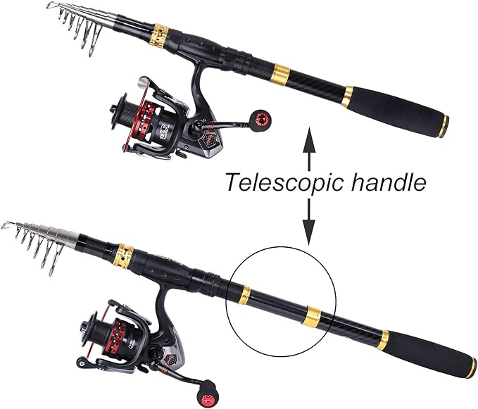 Sougayilang Fishing Rod Reel Combo with Telescopic Fishing Pole Spinning Reel Carrier Bag for Travel Saltwater Freshwater Fishing