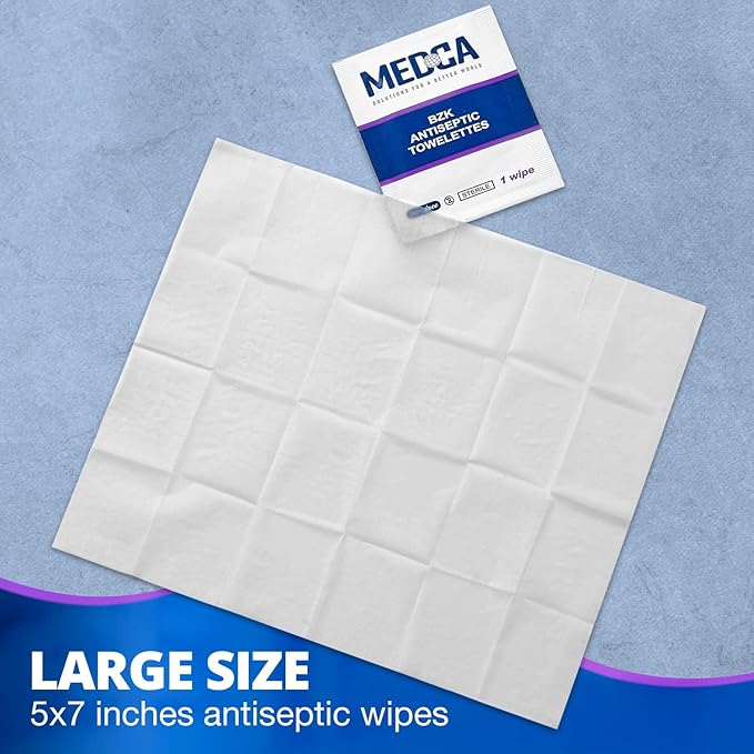 Hand Wipes – (Pack of 300) Benzalkonium Chloride Swabs Individual BZK Single-Use Packets by MEDca