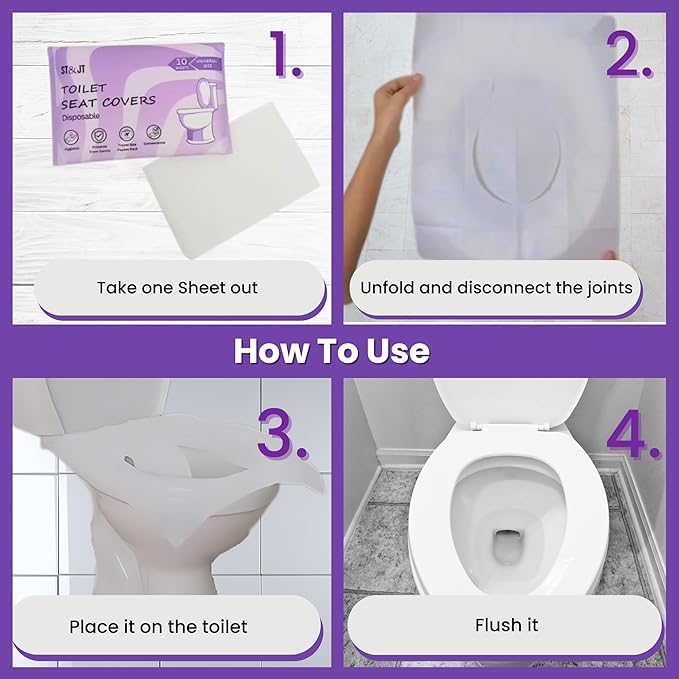 ST&JT Disposable Toilet Seat Covers - Biodegradable, Extra-Large, Eco-Friendly – Travel Toilet Seat Covers Disposable Flushable - Hygienic Protection for Adults & Kids in Public Restrooms (50 Pack)
