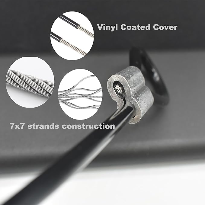 10 pcs 2mm Wire 12 inch Vinyl Coated Stainless Steel Cable with Loops Short Wire Rope Lanyard Lock Security Chain Link for Outdoor Gates,Black(2mm x 12inch)