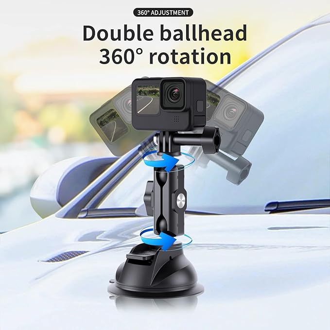 TELESIN Suction Cup Car Mount with Phone Holder, Windshield Window Dashboard Boats Vehicle Attach for DJI Action 5 Pro Action 4 3 GoPro Max Mini Hero 13 12 11 10 9 8 Insta360 X5 X4 X3 Ace Pro Pocket 3