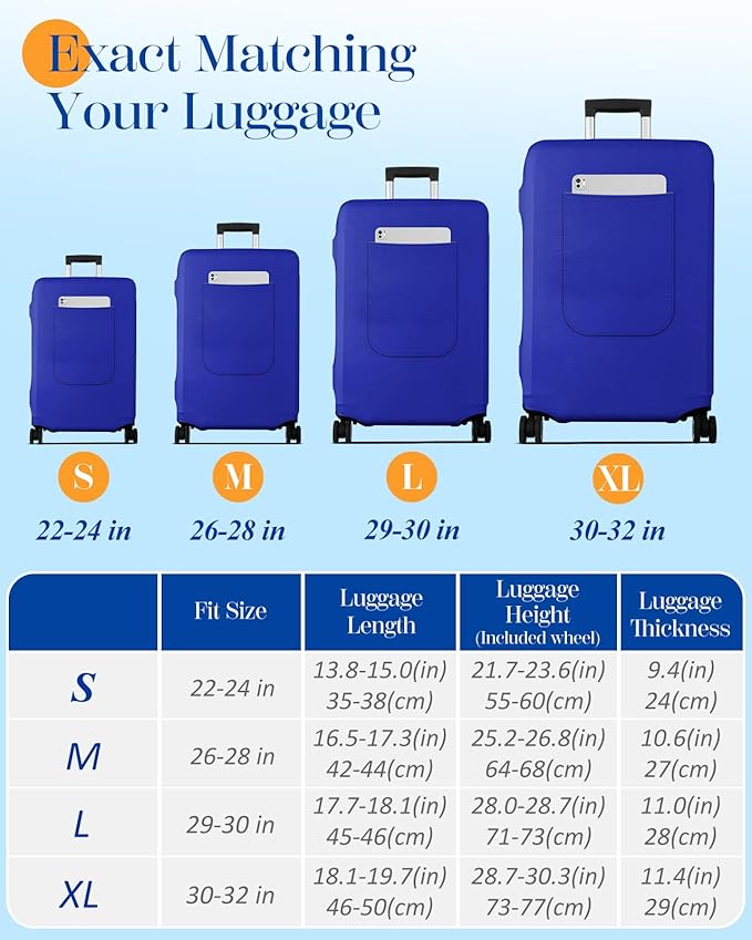 Slohif Luggage Cover for Suitcase Tsa Approved Protector - Luggage Sleeve Suit Case Cover Travel Stretch Large Baggage Case Protective Washable Fit 26-28 Inch Blue