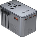 Universal Travel Adapter, VINTAR 75W GaN International Power Adapter with 3 USB-C PD and 2 USB-A QC Charging Ports, All-in-one Outlet Converter Wall Charger for Europe UK USA AUS(Type C/G/A/I), Grey