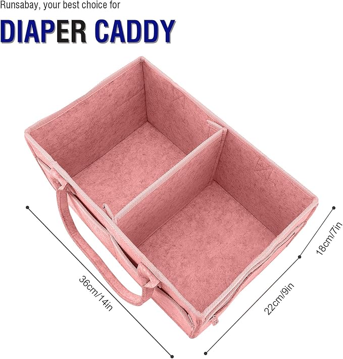 Runsabay. Diaper Caddy Organizer for Newborn Baby Essentials, Large Nursery Storage Bin, Car Organizer for Baby Diapers and Wipes, Baby Basket with Handles - Pink
