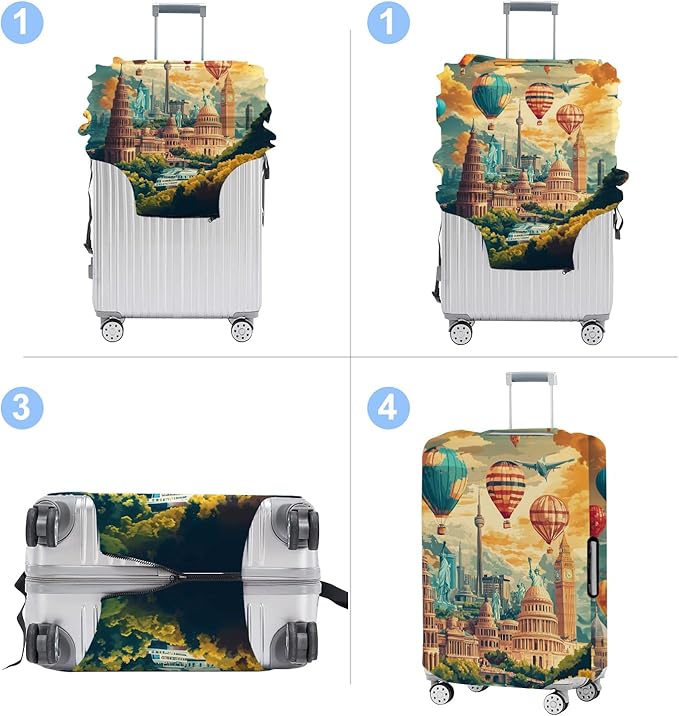 Luggage Cover Washable Suitcase Protector Anti-scratch Suitcase cover Fits 20-34 Inch Luggage (Balloon, S(20-22inch suitcase))