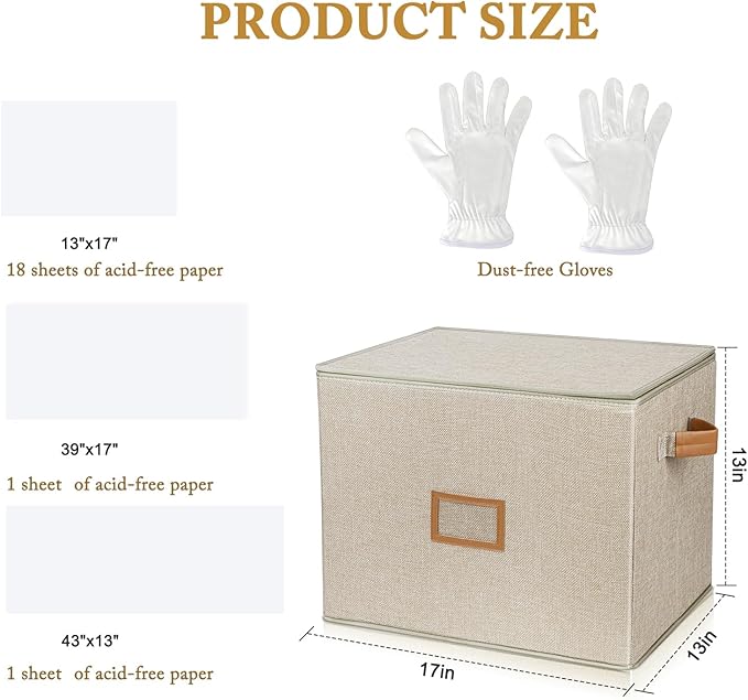 Wedding Dress Storage Box, Wedding Dress Preservation Box with Lid, Foldable Acid-Free Organizer with 1 Pair of Microfiber Gloves and 20 Sheets of Acid-Free Paper (1, Medium)