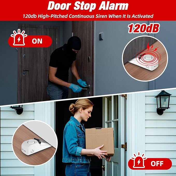Portable Door Stop Alarm and Traveling Hotel Door Lock, No Installation Required, Provides Double Security for Home, Hotel and Traveling (1 Door Lock + 1 Door Stop)