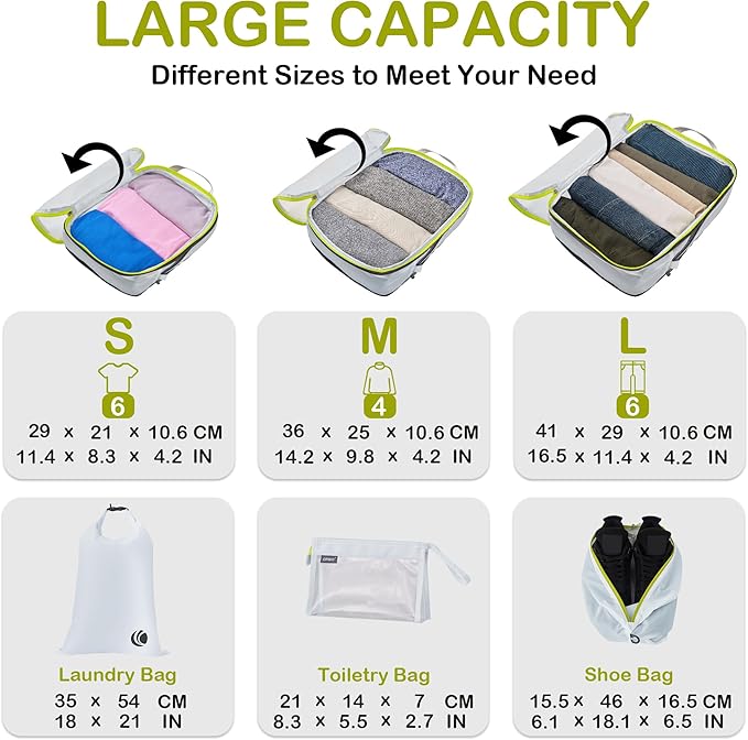 Cipway Compression Packing Cubes Mesh, Lightweight Luggage Organizer Bags with Laundry Bag,Toiletries Bag and Shoe Bag, Travel Essentials for Carry on Suitcase（8Pcs,White）
