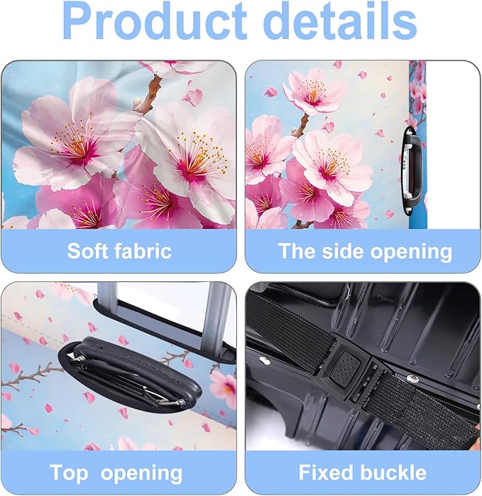Luggage Cover Washable Suitcase Protector Anti-Scratch,Stretchable Fit for 20-34Inch Luggage Durable Travel Bag Cover with Zipper Closure (Peach blossom, S(fits 20-22inch suitcase))