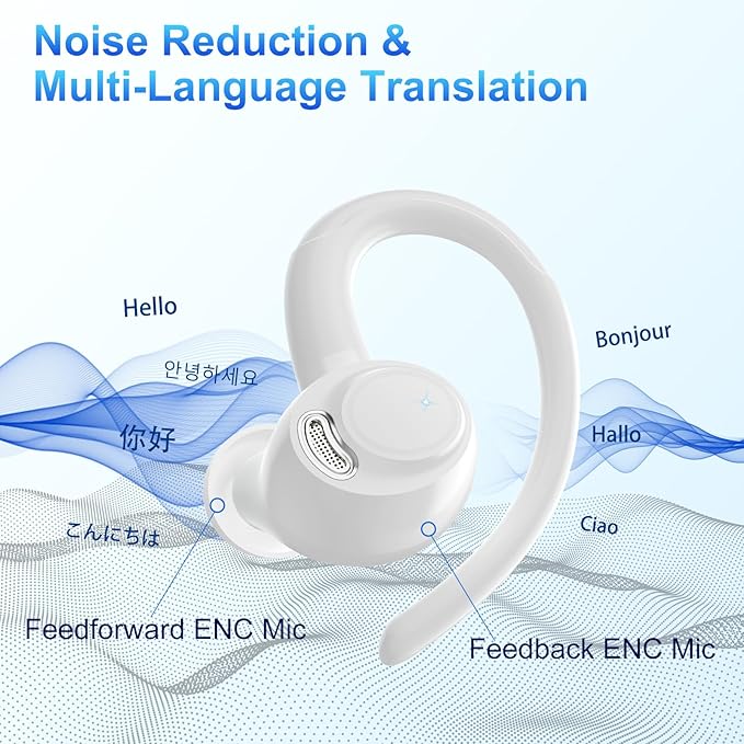 AI Translation Earbuds Real Time, 164 Language Translator Earbuds, 3-in-1 Bluetooth 5.4 Translation Headphones with 5 Translation Modes, 48H AI Ear buds Translator Device for Business/Learning, White