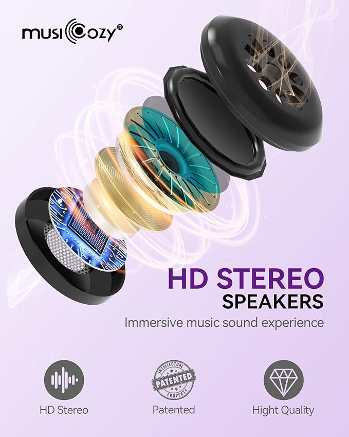 MUSICOZY 3D Bluetooth Sleep Mask with HD Stereo Sound, Wireless Sleep Headphones for Side Sleepers, Music Headband Eye Mask for Sleeping, Relaxation, Travel, Yoga, Cool Gadgets for Women Mom Girls