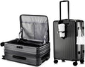 HotWay 19 Inch Expandable Carry On Luggage with Cup Holder, Hardside TSA Approved Luggage with Spinner Wheels, Top Opening Suitcase For Travel, Black