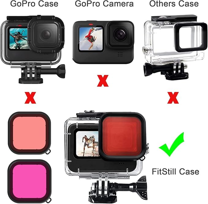 FitStill Carrying Protective Case Include 60M/196FT Underwater Waterproof Shell&Dive Filters&Silicone Case&Screen Protector&Monopod Floating Hand Grip Dive Go Pro Hero 12/11/10/9 Black Accessory Kit