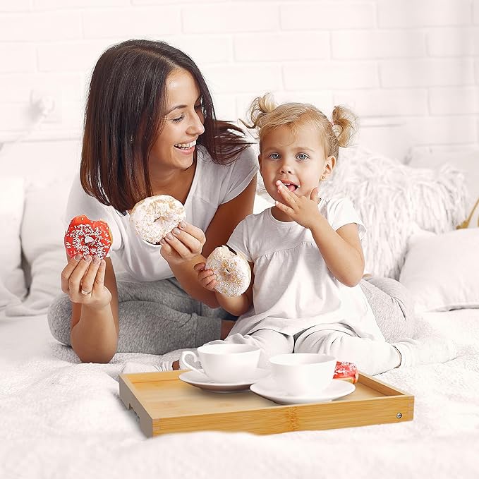 Bed Tray Table with Folding Legs, Bamboo Breakfast in Bed for Kitchen Serving Tray, Sofa, Eating, Used As Laptop Desk Snack Tray (4 Pack, Bamboo Color)