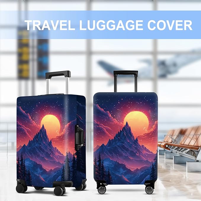 Luggage Cover Washable Suitcase Protector Anti-scratch Suitcase cover Fits 20-34 Inch Luggage (Snow mountain, M(24-26inch suitcase))