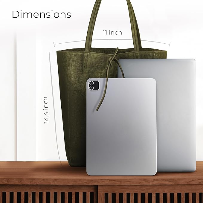 Italian Calf Leather Tote for Women with Zipper, Inner Pocket & Flat Base | Soft Unlined Shopper for Work & Travel