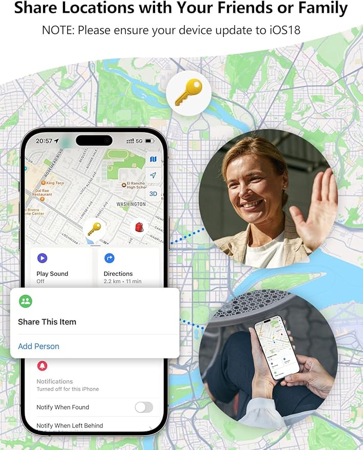Tracker Tags, Item Finder Work with Apple Find My (iOS Only), Tracking Device Locator Smart Tag for Luggage, Keys, Wallet, Bike, Pets, Bags (White, 2 Pack)