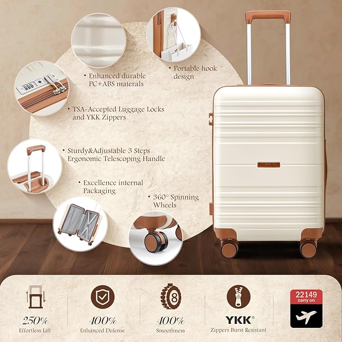 Luggage Sets with spinner wheels, PC+ABS Hard Shell Travel Luggage,Lightweight Carry-on suitcases with TSA Lock,YKK Zippers (Black, 5 piece sets(20/24/28/DB/TB))