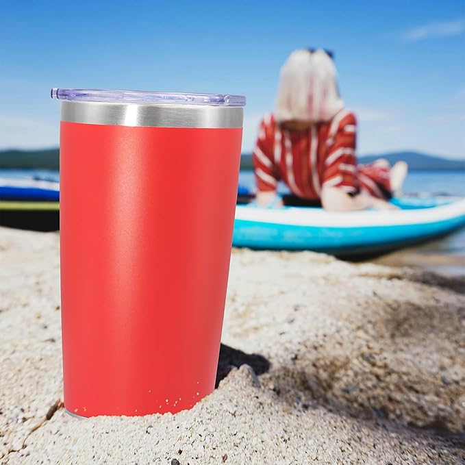 20 oz Tumbler Coffee Tavel Tumblers Bulk with Lid Stainless Steel Double Wall Vacuum Insulated Mug Powder Coated Cups fit Car Cupholder for Hot and Cold - Red, 1Pack