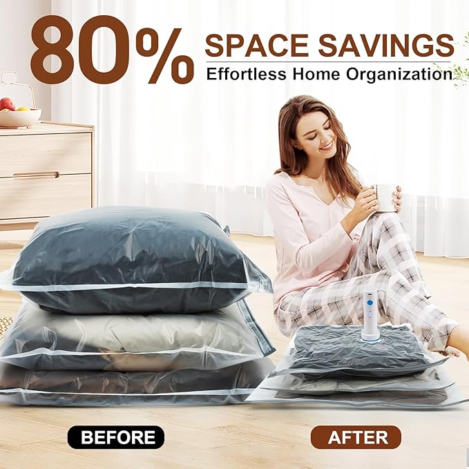 20 Pack Vacuum Storage Bags,Space Saver Bags for Clothing,Comforters,and Bedding,Includes 4 Jumbo, 4 Large, 4 Medium, 4 Small/4 Roll Bags,Compression for Closet & Travel, With Electric Pump