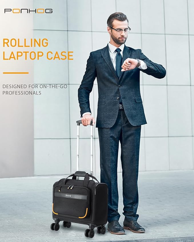 Rolling Laptop Bag - Rolling Briefcase with 4 Spinner Wheels, 15.6 Inch 1680D Nylon Water Resistant Computer Bag for Men and Women Work Travel, Black (Black, 15.6in)