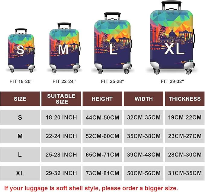 WUJIAONIAO Travel Luggage Cover Baggage Suitcase Cover Protector Skins 18-32 Inch (City, L (for 25-28 inch luggage))
