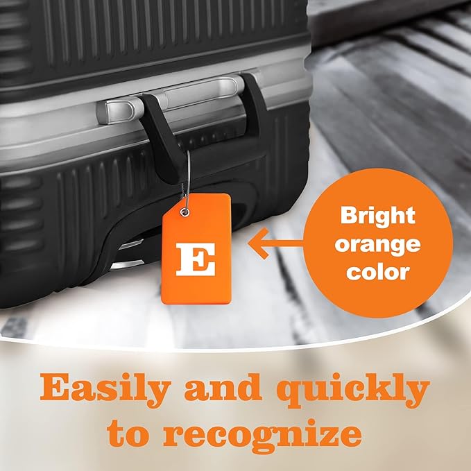 8 Pcs Luggage Tags for Suitcases, 26 Initial Letter Travel Luggage Baggage Identification Labels ID Tags Fully Bendable Tags with Stainless Steel Loop (Letter E, Colorful)